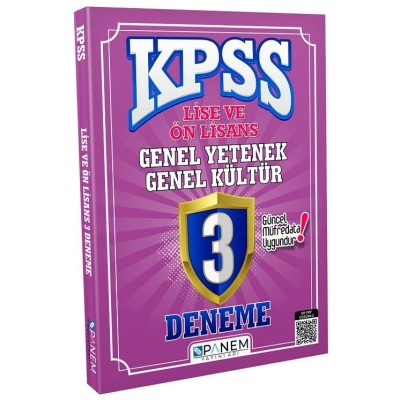 PANEM YAYINCILIK TAMAMI ÇÖZÜMLÜ  KPSS LİSE VE ÖN LİSANS GENEL KÜLTÜR GENEL YETENEK 3 DENEME